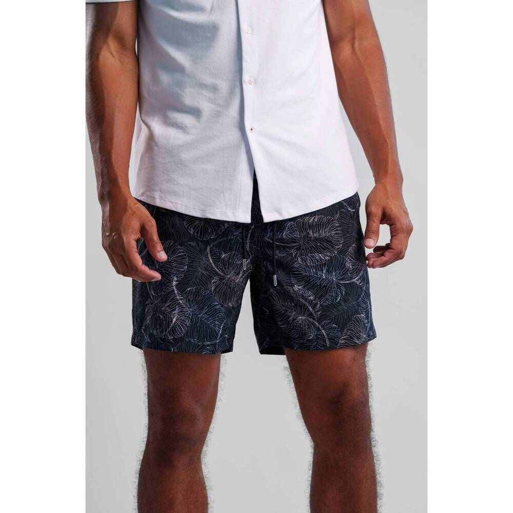 NEW STONE ROSE helios stretch jungle monstera swim short in black